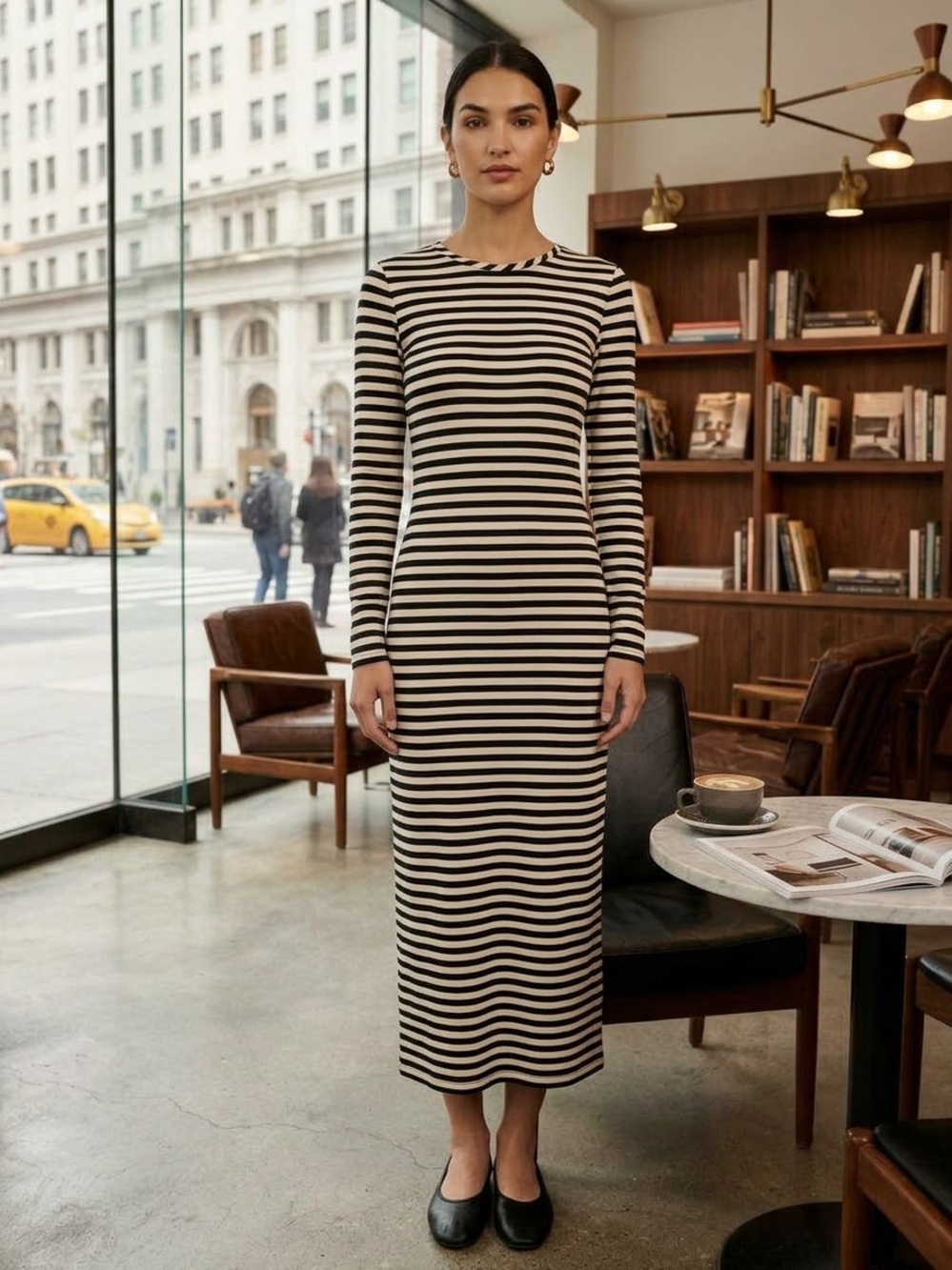 J.Crew Collection Black & White Stripe Midi Dress - Size 2 - Back Zip